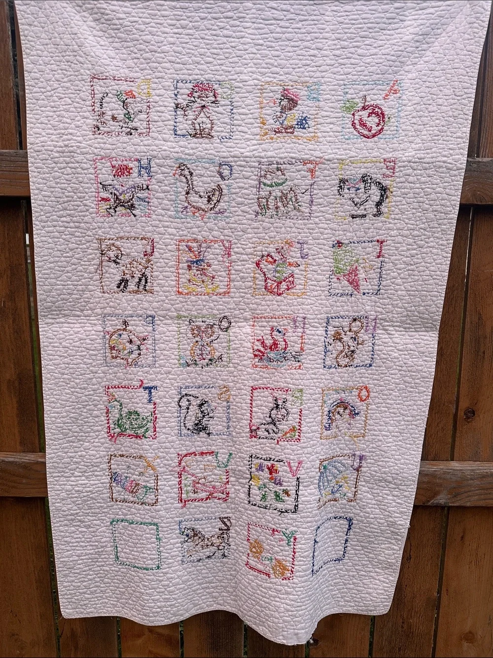 Vintage White Multicolor Embroidered Alphabet baby Blanket